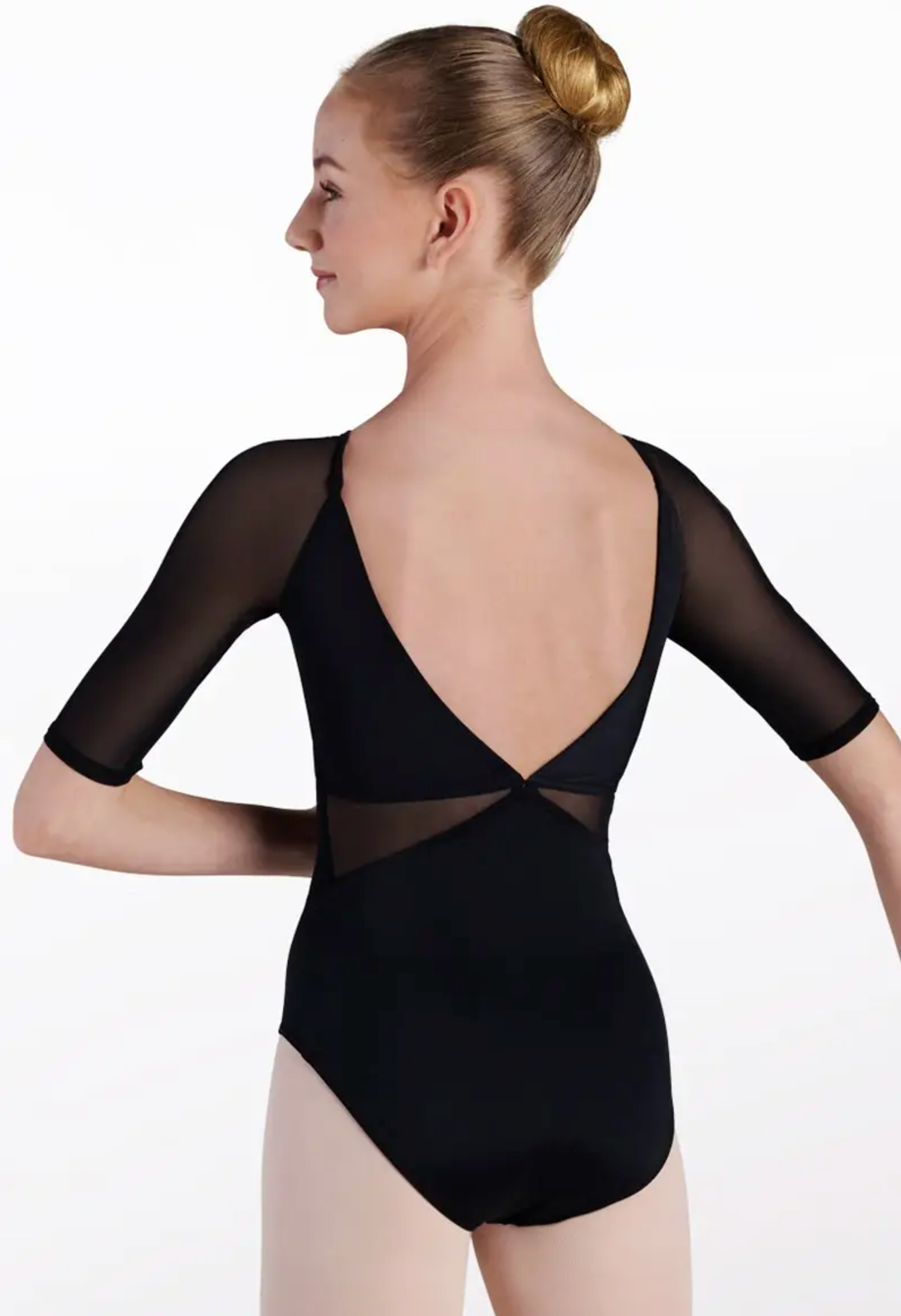 Mesh Sleeve Low Back Leotard