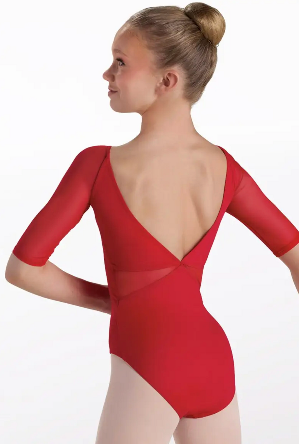 Mesh Sleeve Low Back Leotard