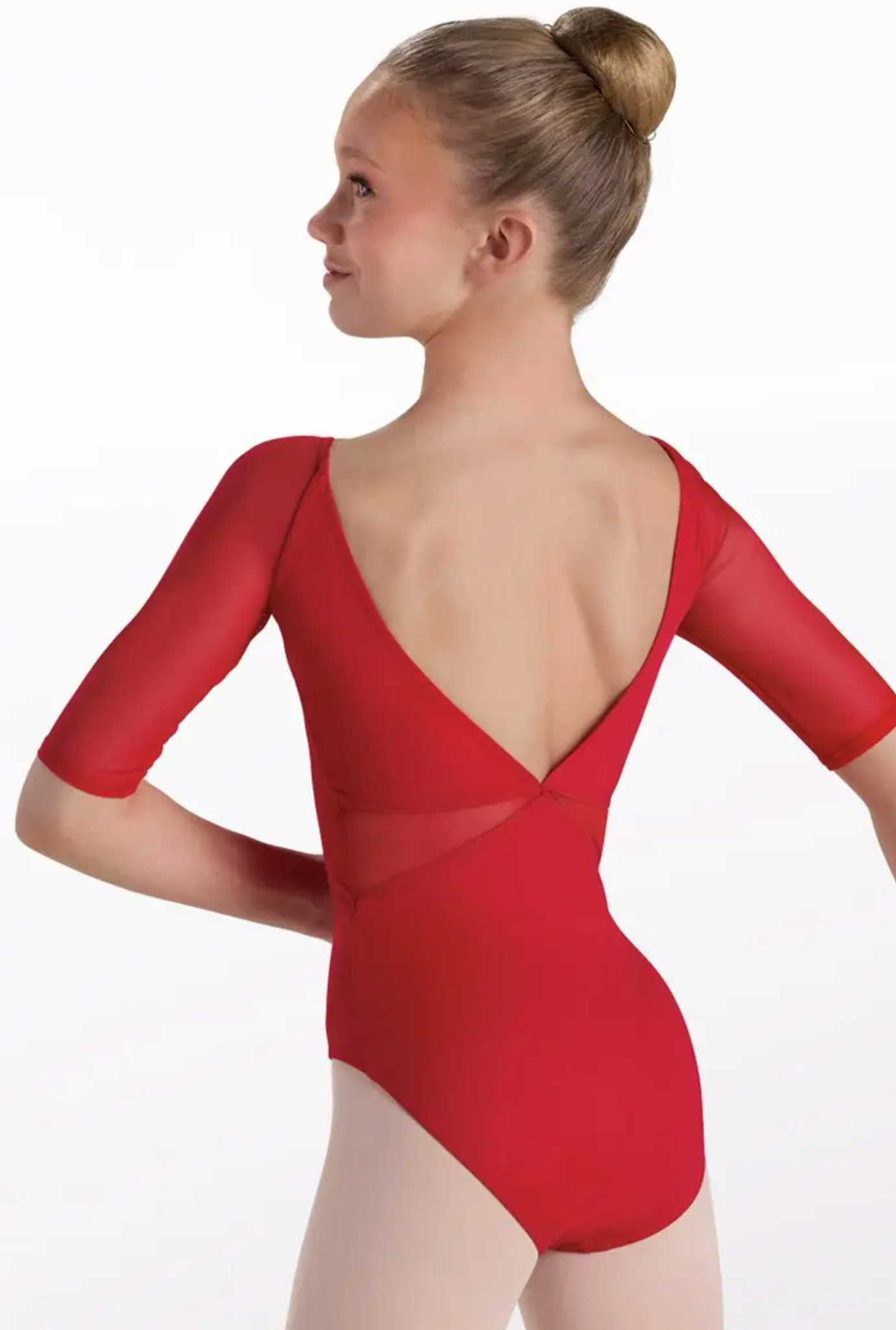 Mesh Sleeve Low Back Leotard
